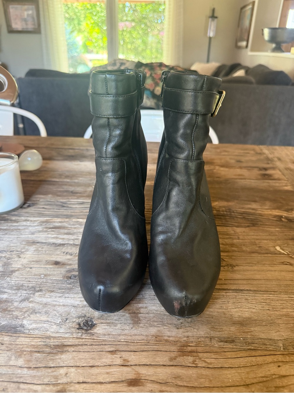 Black Leather Ankle Boots with Buckle Strap